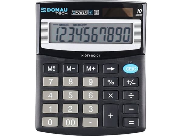 Donau-kalkulator DONAU TECH kontorkalkulator, 10-sifret. display, dimensjoner 125x100x27 mm, sort