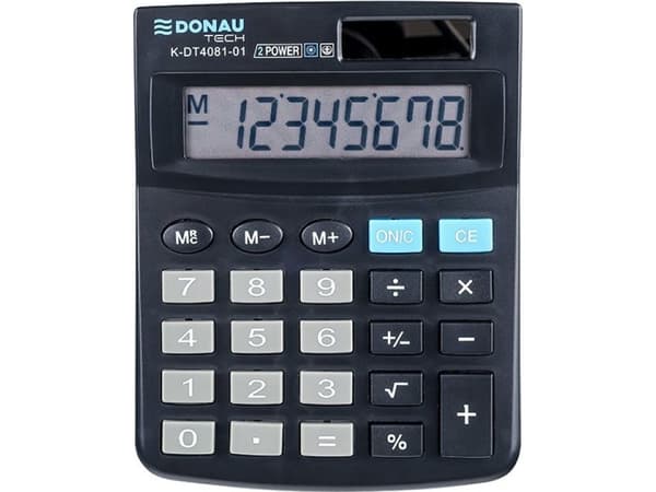 Donau-kalkulator DONAU TECH kontorkalkulator, 8-sifret. display, dimensjoner 134x104x17 mm, sort