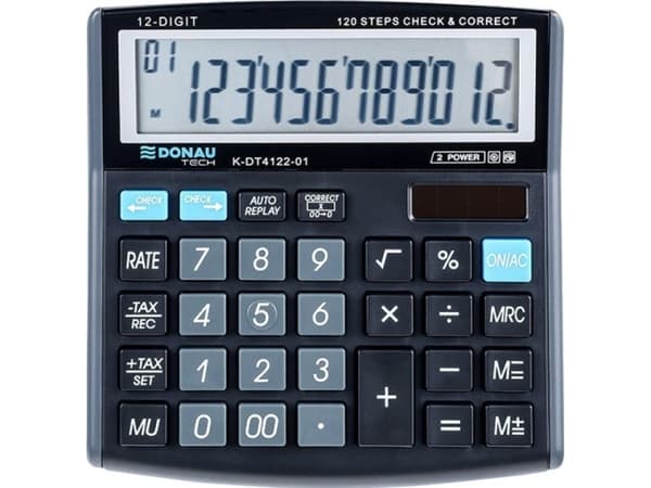 Donau-kalkulator DONAU TECH kontorkalkulator, 12-sifret. display, dimensjoner 136x134x28 mm, sort