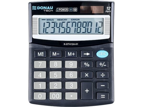 Donau-kalkulator DONAU TECH kontorkalkulator, 12-sifret. display, dimensjoner 125x100x27 mm, sort