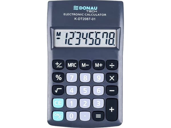 Donau-kalkulator DONAU TECH lommekalkulator, 8-sifret. display, dimensjoner 180x90x19 mm, sort