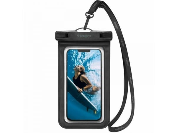 Spigen A601, Vattensportaktivitet, Smartphone, Svart, Transparent, Polykarbonat, Klickspänne, IPX8