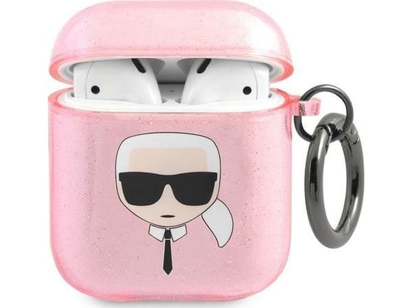 Karl Lagerfeld KLA2UKHGP AirPods suojakuori różowy/pink Glitter Karl`s Head