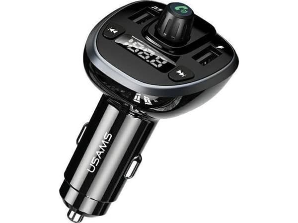 USAMS handsfree C21 med FM-sender, Bluetooth 5.0, MP3, 2xUSB 3.4A svart/svart CC115GC01 (US-CC115)