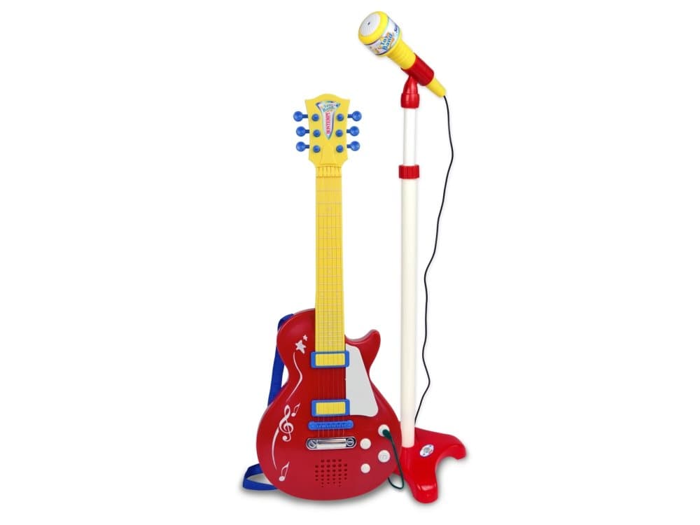 Bontempi Rock Guitar with stand microphone, Musikinstrument leksak, Gitarr, 3 År, AA, Röd, Vit, Gul