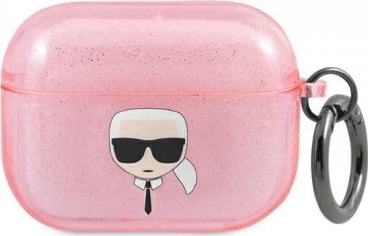 Karl Lagerfeld KLAPUKHGP AirPods Pro -suojus różowy/vaaleanpunainen Glitter Karl`s Head -päähine