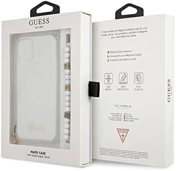 Guess GUHCP13SKPSWH iPhone 13 mini 5,4" gjennomsiktig hardt deksel White Pearl