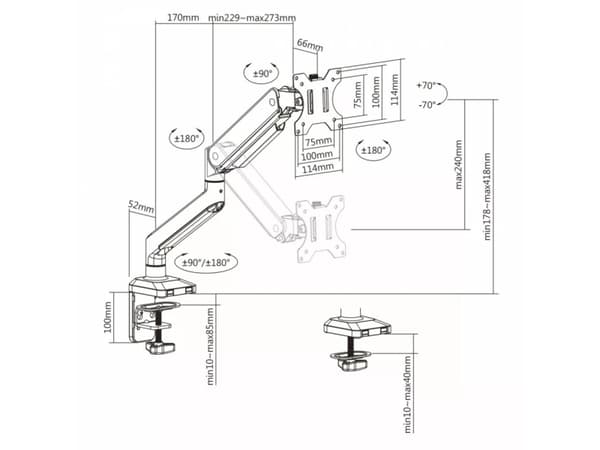 Monitoriteline 17-32" ERGO OFFICE ER-447 kaasujousella Hopea