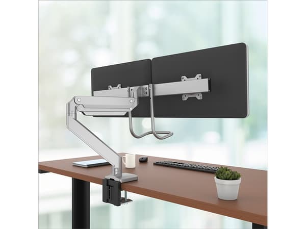 Fellowes Eppa - Monteringssats (bordsfäste, fäste med genomföring, 2 gasfjädrar, 2 skärmarmar, 2 VESA-plattor) - för 2 monitorer - silver, RAL 9023 -