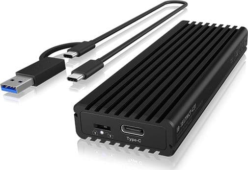 ICYBOX-deksel for 1x M.2 NVMe & SATA SSD med USB 3.2, skrivebeskyttelsesbryter og termisk pute