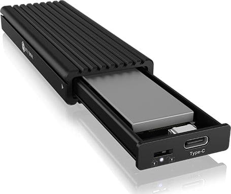 ICYBOX-deksel for 1x M.2 NVMe & SATA SSD med USB 3.2, skrivebeskyttelsesbryter og termisk pute