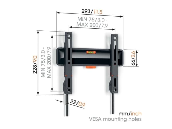 Vogel''s 3832030, 48,3 cm (19"), 127 cm (50"), 30 kg, 75 x 75 mm, 200 x 200 mm, Sort