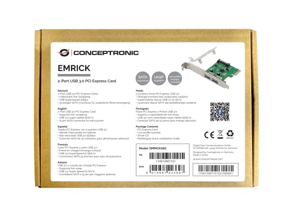 Conceptronic EMRICK06G, PlayStation Network, USB 3.2 Gen 1 (3.1 Gen 1), PCI 2.0, SATA 15-pin, Grønn, PC