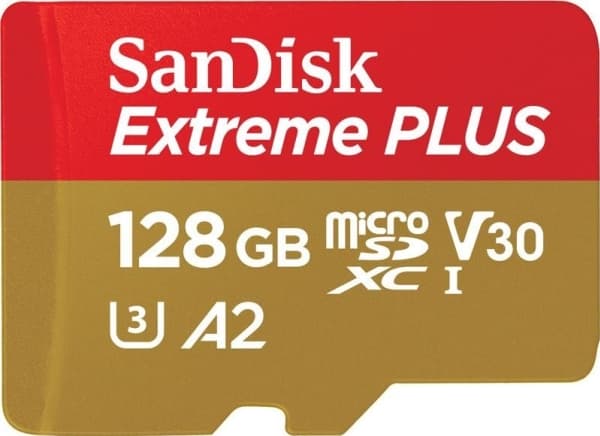 SanDisk Extreme PLUS - Flashminnekort (microSDXC til SD-adapter inkludert) - 128 GB - A2 / Video Class V30 / UHS-I U3 / Class10 - microSDXC UHS-I
