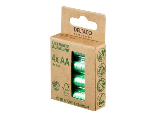 Deltaco Ultimate Alkaline AA, Kertakäyttöinen akku, AA, Alkali, 1,5 V, 4 kpl, Cd (kadmium), Hg (elohopea), Pb (lyijy)