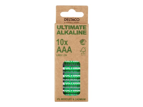Deltaco Ultimate Alkaline AAA, Kertakäyttöinen akku, AAA, Alkali, 1,5 V, 10 kpl, Cd (kadmium), Hg (elohopea), Pb (lyijy)