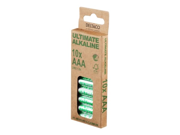Deltaco Ultimate Alkaline AAA, Kertakäyttöinen akku, AAA, Alkali, 1,5 V, 10 kpl, Cd (kadmium), Hg (elohopea), Pb (lyijy)