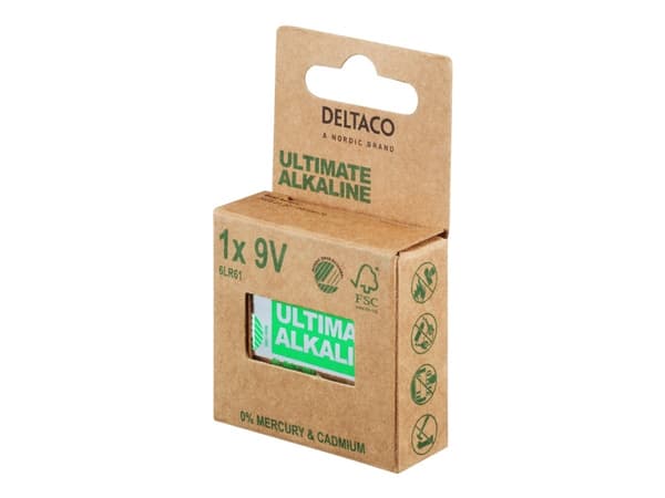 DELTACO Ultimate - Batteri - Svaneøkomerket 9V / 6LR61 - Alkalisk