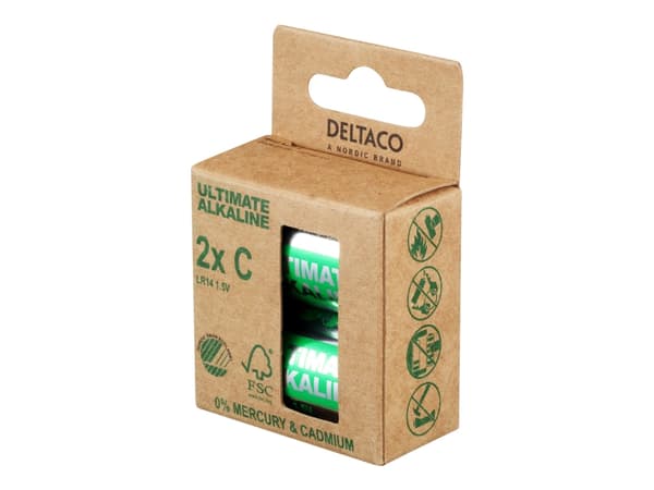 Deltaco Ultimate Alkaline C, Kertakäyttöinen akku, LR14, Alkali, 1,5 V, 2 kpl, Cd (kadmium), Hg (elohopea), Pb (lyijy)