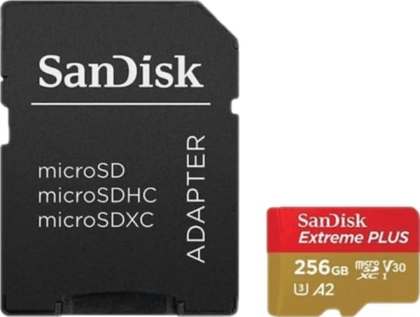 SanDisk Extreme PLUS - Flashminnekort (microSDXC til SD-adapter inkludert) - 256 GB - A2 / Video Class V30 / UHS-I U3 / Class10 - microSDXC UHS-I