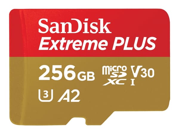 SanDisk Extreme PLUS - Flashminnekort (microSDXC til SD-adapter inkludert) - 256 GB - A2 / Video Class V30 / UHS-I U3 / Class10 - microSDXC UHS-I