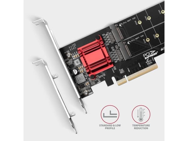 Axagon PCEM2-ND, PCIe, M.2, Hankoppling, Fullhöjd/låg profil, PCIe 3.0, Svart, Röd