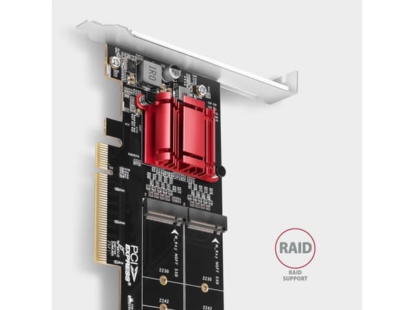 Axagon PCEM2-ND, PCIe, M.2, Hankoppling, Fullhöjd/låg profil, PCIe 3.0, Svart, Röd