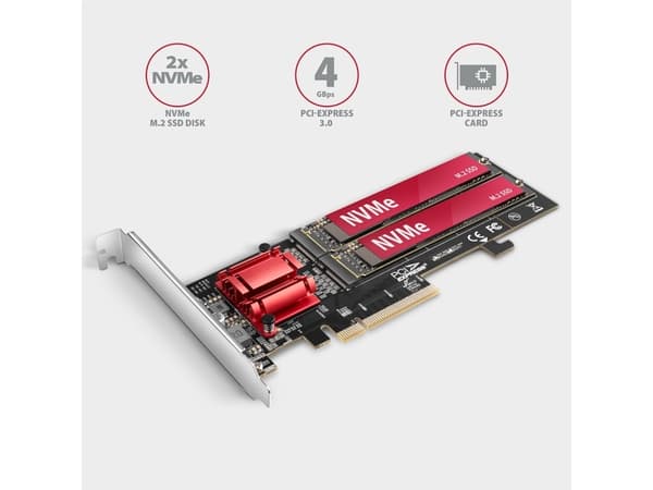 Axagon PCEM2-ND, PCIe, M.2, Hankoppling, Fullhöjd/låg profil, PCIe 3.0, Svart, Röd