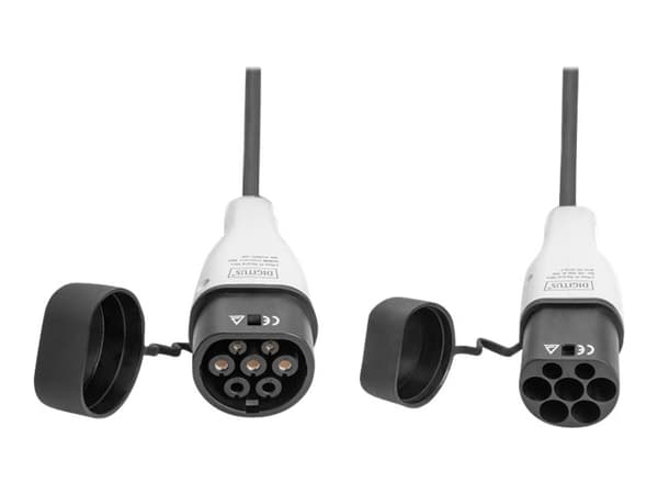 DIGITUS - Strømkabelforlengelse - IEC 62196 Type 2 hann vernehette til IEC 62196 Type 2 hunn vernehette - 7.5 m - svart - trefaset, power 22 kW