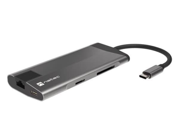 NATEC Fowler Plus, USB Type-C, Svart, Grå, MicroSD (TransFlash), MicroSDHC, MicroSDXC, SD, SDHC, Micro-USB, RJ-45, USB 3.2 Gen 1 (3.1 Gen 1) Type-A,