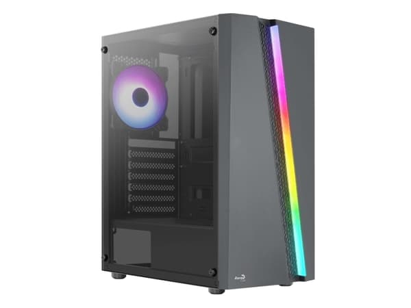 AeroCool Blade-G-BK-v1 - Mid tower - ATX - genomskinlig sidopanel (härdat glas) - ingen strömförsörjning (ATX) - svart - USB/ljud