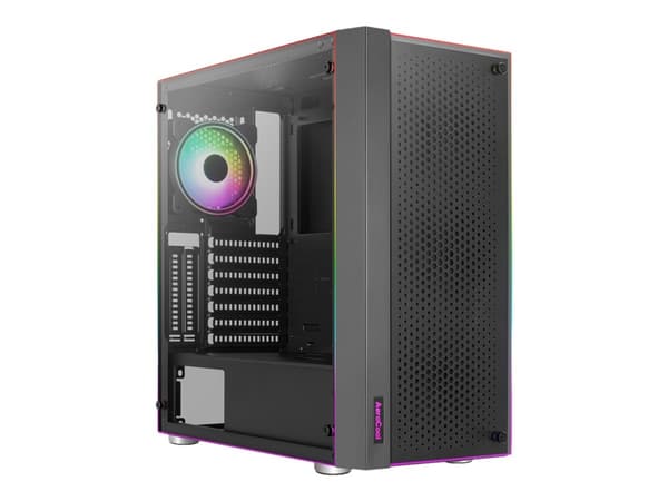 AeroCool Skribble - Mid tower - ATX - genomskinlig sidopanel (härdat glas) - ingen strömförsörjning (ATX) - svart - USB/ljud Svart