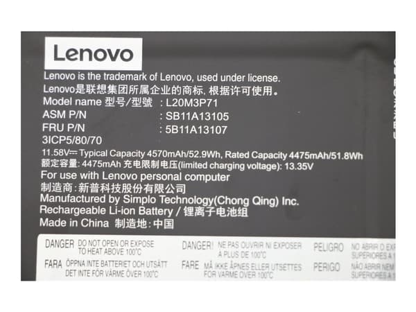 Simplo - Batteri til bærbar PC - litiumion - 3-cellers - 4570 mAh - 52.9 Wh - FRU - for ThinkPad X13 Yoga Gen 2 20W8, 20W9