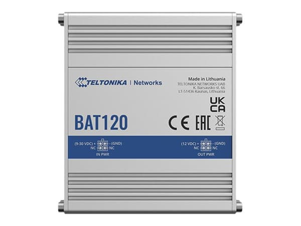 Teltonika - Strømforsyning (DIN-skinnemonterbar / ekstern) - DC 9 - 30 V - 22 watt - 2 x batteri - litiumion - 17 Wh Rustfritt stål