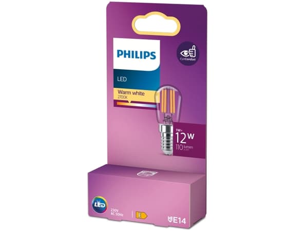 Philips Classic - LED-lyspære - form: S26 - E14 - 1 W (ekvivalent 12 W) - klasse E - varmt hvitt lys - 2700 K