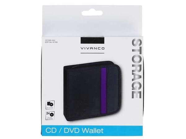 Vivanco 31788, Lommebok-etui, 24 disker, Sort, Blå, Nylon, Støvresistent, Ripebestandig, 1 stykker