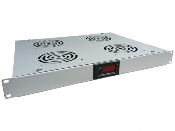Alantec Ventilasjonspanel 19'' 1U 4 ventiler, termostat, grå (SA-F-1U-4-T-S)