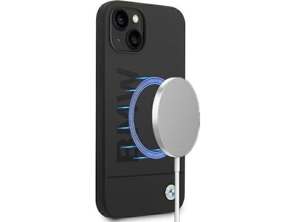 Kotelo BMW BMHMP14MSLBLBK iPhone 14 Plus 6.7 musta / musta kova kotelo Silikoni allekirjoitus Logo Magsafe
