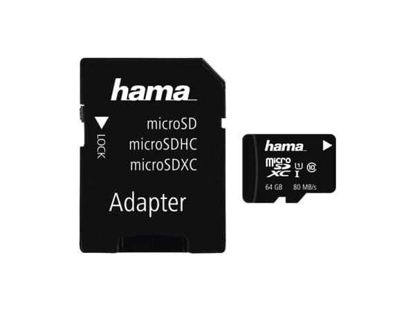 Hama - Flashminnekort (SD-adapter inkludert) - 64 GB - UHS Class 1 / Class10 - microSDXC UHS-I