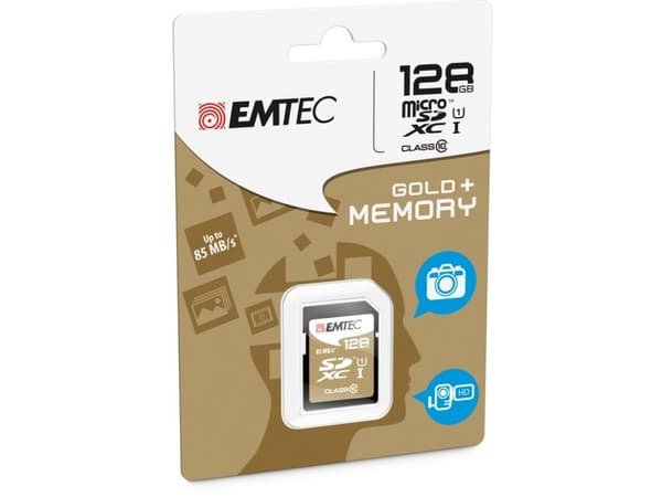 Emtec ECMSD128GXC10GP, 128 GB, SDXC, Klasse 10, 85 MB/s, 21 MB/s, Sort, Brun