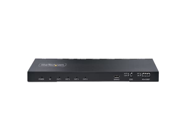 StarTech.com 4-Port HDMI Splitter, 4K 60Hz HDMI 2.0 Video, 1 In 4 Out HDMI Splitter, 4K HDMI Splitter w/Built-in Scaler, 3.5mm/Optical Audio Port, Du