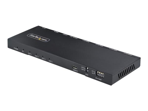 StarTech.com 4-Port HDMI Splitter, 4K 60Hz HDMI 2.0 Video, 1 In 4 Out HDMI Splitter, 4K HDMI Splitter w/Built-in Scaler, 3.5mm/Optical Audio Port, Du