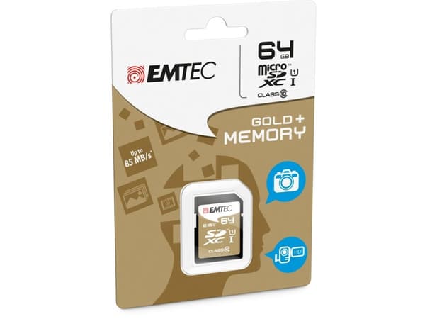 Emtec ECMSD64GXC10GP, 64 GB, SDXC, Klasse 10, 85 MB/s, 21 MB/s, Sort, Brun