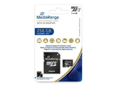 MediaRange MR946 - Flashminnekort (microSDXC til SD-adapter inkludert) - 256 GB - UHS-I / Class10 - microSDXC - svart