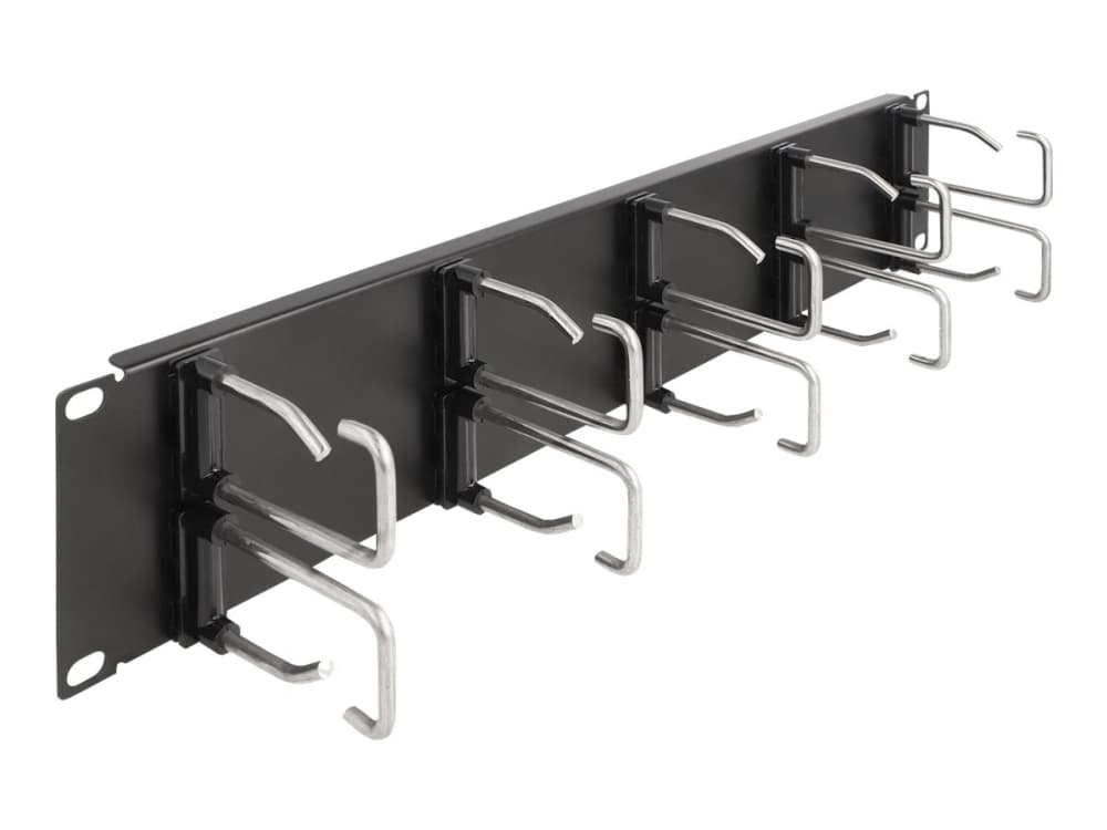 Delock - Rack cable management routing panel - with 10 metal hooks - svart - 2U - 19"