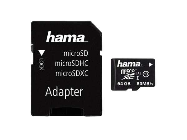 Hama microSDXC 64GB, 64GB, MicroSDXC, Class 10, UHS-I, 80 MB/s, lajittelu