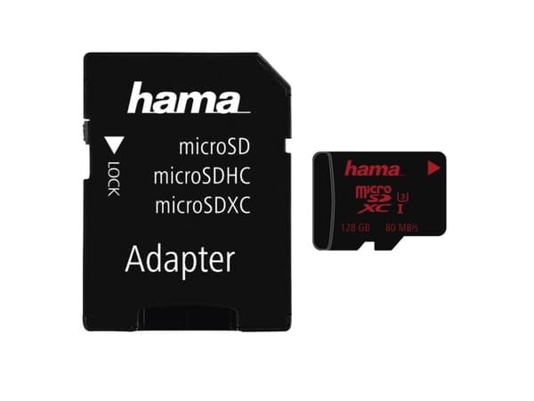 Hama microSDXC 128 GB, 128 GB, MicroSDXC, Klasse 3, UHS-I, 80 MB/s, Sort