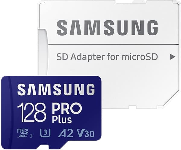 Samsung PRO Plus microSD-minnekort, 128 GB, MicroSDXC, Klasse 10, UHS-I, 160 MB/s, 120 MB/s