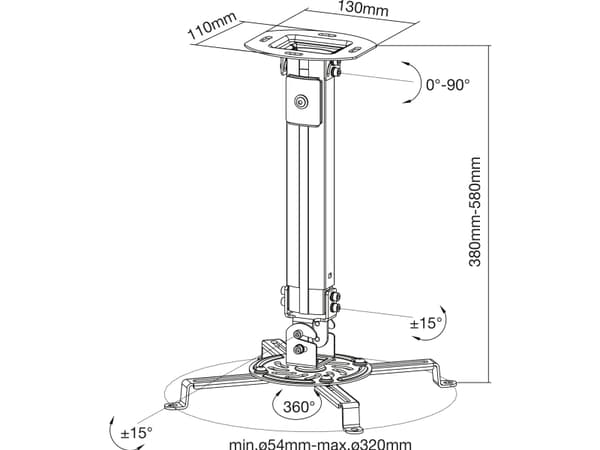 InLine 23121A, Katto, 13,5 kg, Musta, Ohje, 350 - 580 mm, -15 - 15°