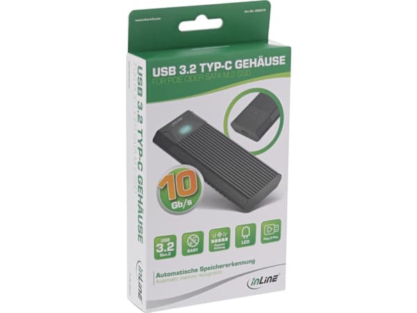 InLine 00031H, SSD-kapsling, M.2, USB-tilkobling, Sort